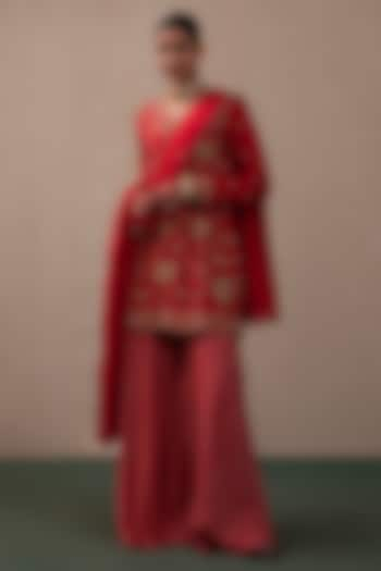 Red Silk Sharara Set by Pink City By Sarika at Pernia's Pop Up Shop