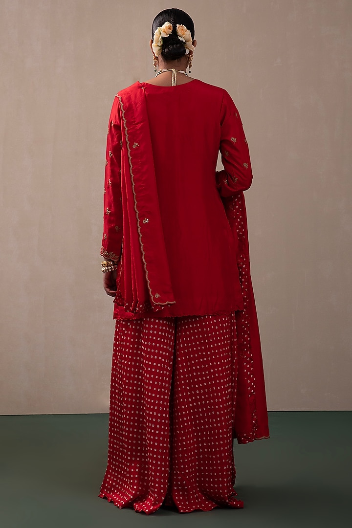 Red Silk Wedding Sharara Set by Pink City By Sarika at Pernia's Pop Up Shop
