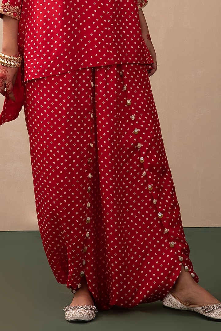 Red Silk Bandhani Co-Ord Set by Pink City By Sarika at Pernia's Pop Up Shop