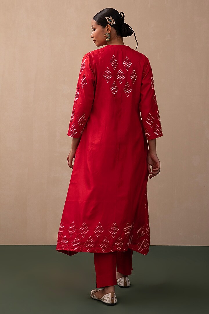 Red Silk Bandhani Kurta Set by Pink City By Sarika at Pernia's Pop Up Shop