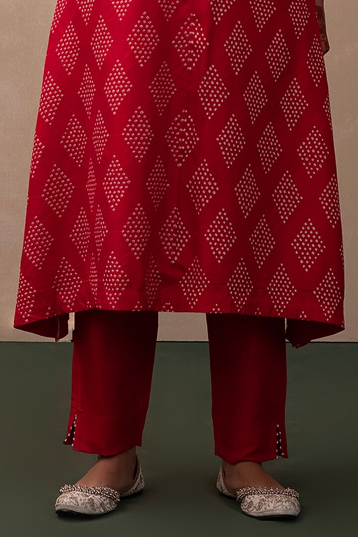 Red Silk Bandhani Kurta Set by Pink City By Sarika at Pernia's Pop Up Shop