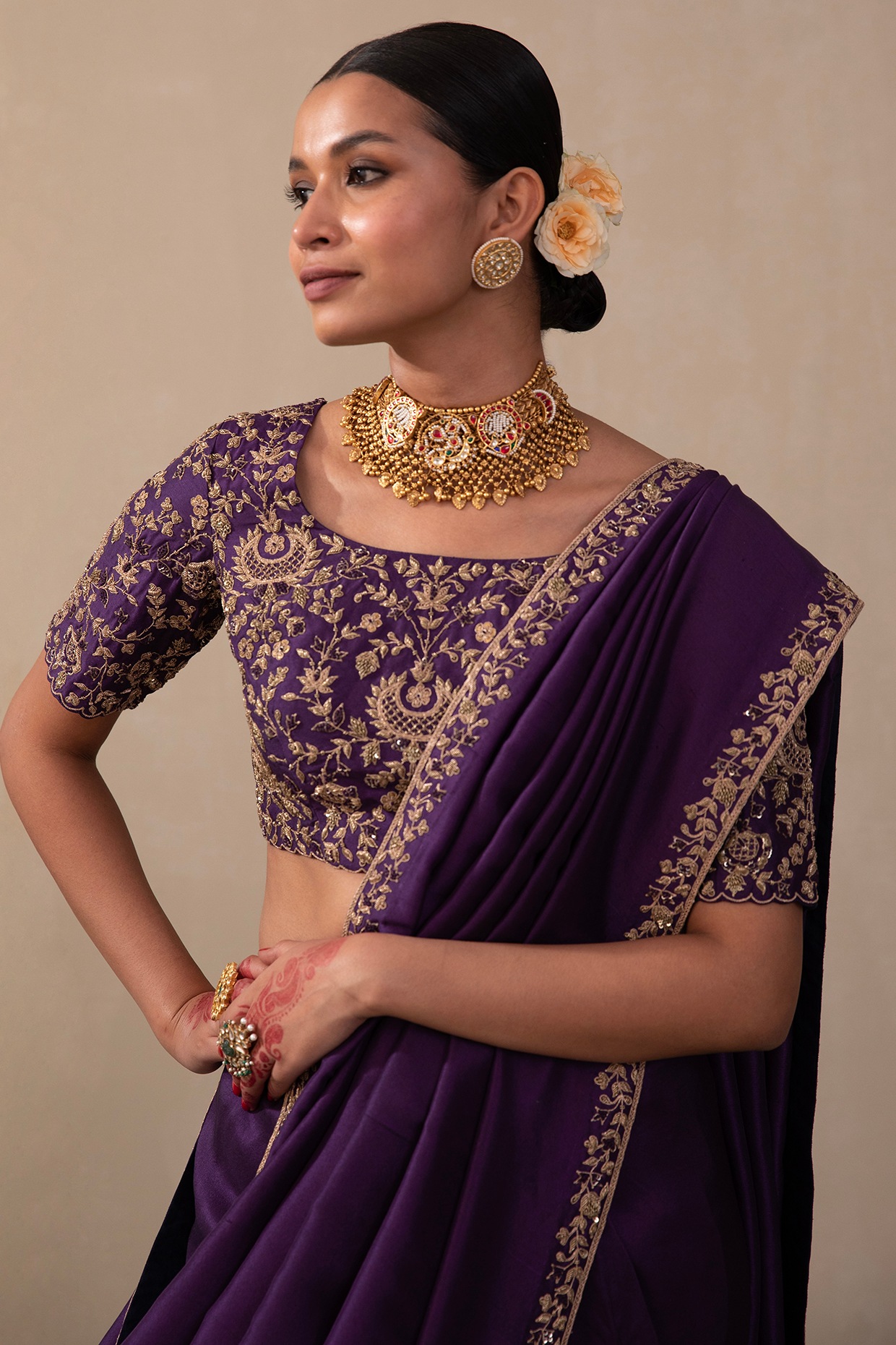 Jewellery with purple saree | Fashionworldhub