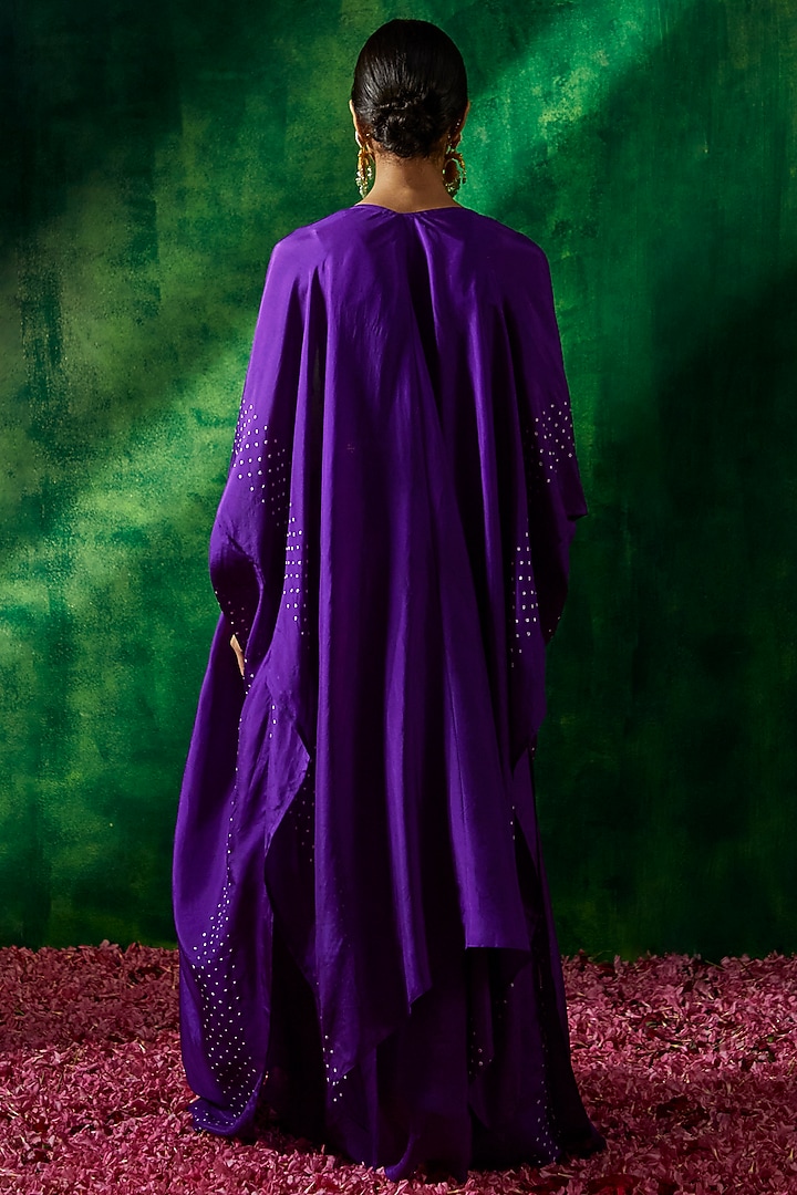 Purple Silk Embroidered Bandhani Cape Set by Pink City By Sarika at Pernia's Pop Up Shop