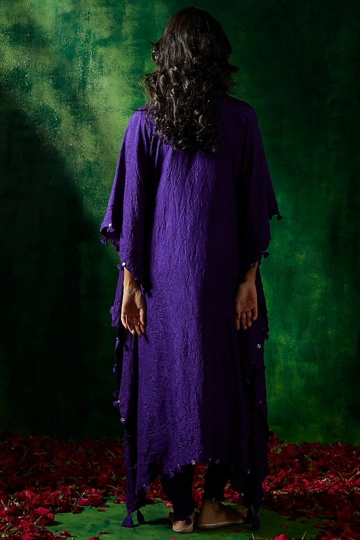 Purple Crushed Silk Kaftan Set by Pink City By Sarika at Pernia's Pop Up Shop