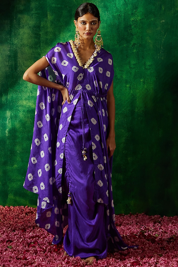 Purple Silk Wrap-Style Cape Set by Pink City By Sarika