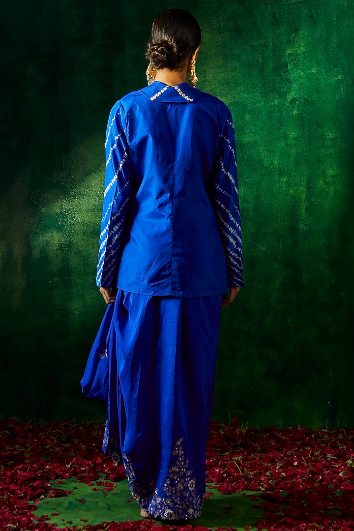 Electric Blue Silk Embroidered Draped Skirt Set by Pink City By Sarika at Pernia's Pop Up Shop