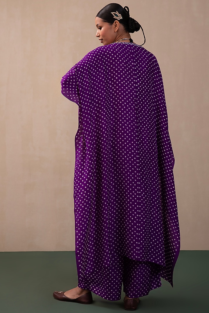Purple Silk Bandhani Kaftan Set by Pink City By Sarika at Pernia's Pop Up Shop