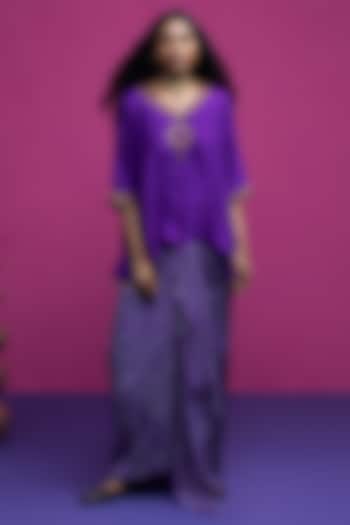 Purple Silk Paisley Embroidered Co-Ord Set by Pink City By Sarika at Pernia's Pop Up Shop