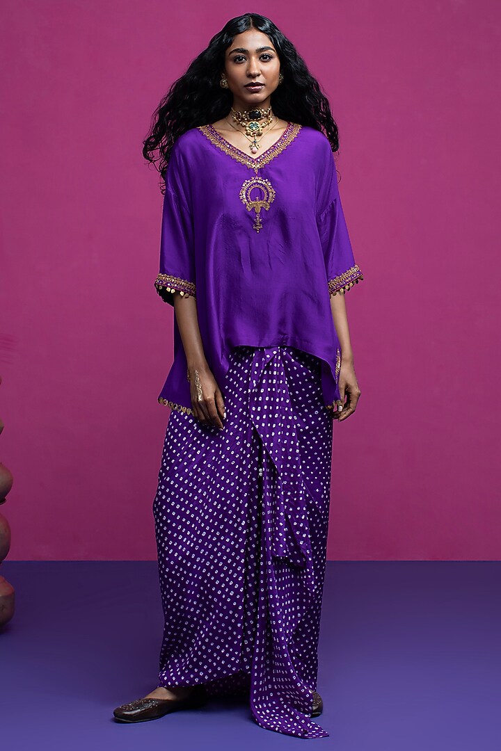 Purple Silk Paisley Embroidered Co-Ord Set by Pink City By Sarika at Pernia's Pop Up Shop