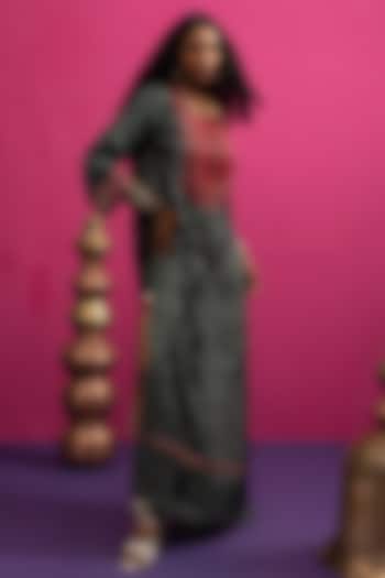 Black Silk Mirror Embroidered Bandhani Kaftan Dress by Pink City By Sarika at Pernia's Pop Up Shop