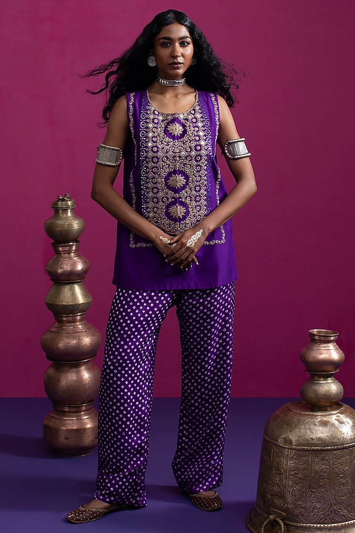 Purple Silk Dori Work Kurta Set by Pink City By Sarika at Pernia's Pop Up Shop
