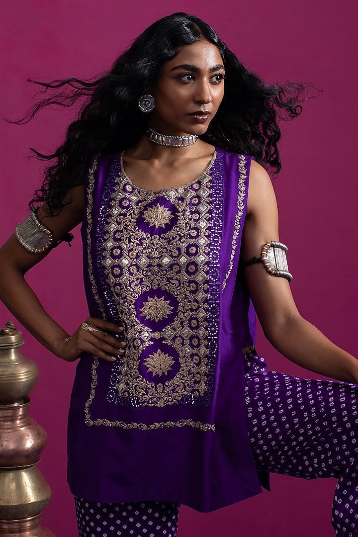 Purple Silk Dori Work Kurta Set by Pink City By Sarika at Pernia's Pop Up Shop