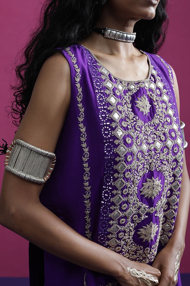 Purple Silk Dori Work Kurta Set by Pink City By Sarika at Pernia's Pop Up Shop