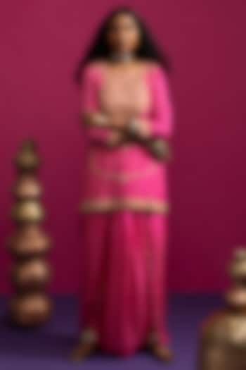 Pink Silk Dori Embroidered Bandhani Kurta Set by Pink City By Sarika at Pernia's Pop Up Shop