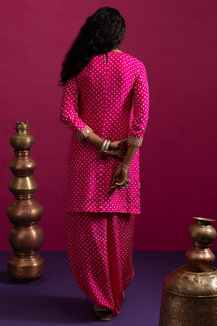 Pink Silk Dori Embroidered Bandhani Kurta Set by Pink City By Sarika at Pernia's Pop Up Shop