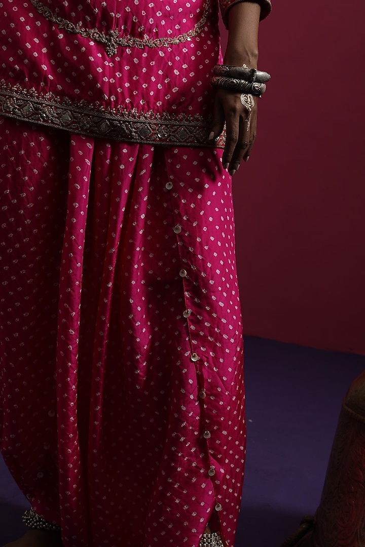 Pink Silk Dori Embroidered Bandhani Kurta Set by Pink City By Sarika at Pernia's Pop Up Shop