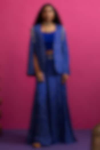 Electric Blue Silk Bandhani Cape Set by Pink City By Sarika at Pernia's Pop Up Shop