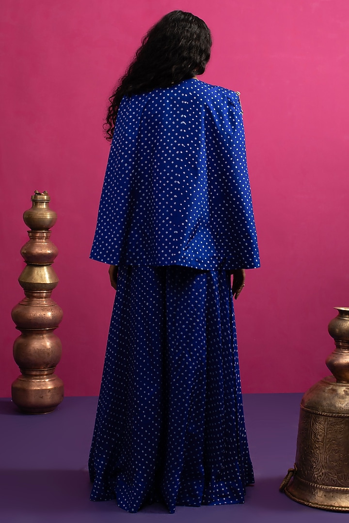 Electric Blue Silk Bandhani Cape Set by Pink City By Sarika at Pernia's Pop Up Shop