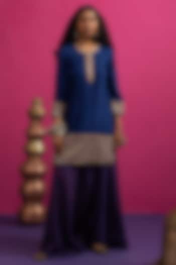 Blue Silk Dori & Mirror Embroidered Kurta Set by Pink City By Sarika at Pernia's Pop Up Shop