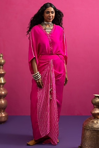 Pink Silk Skirt Set by Pink City By Sarika