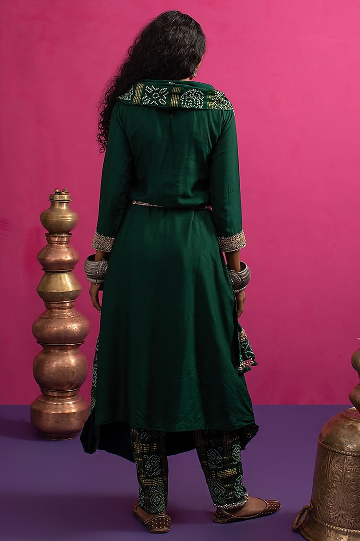 Green Moonga Silk Kurta Set by Pink City By Sarika at Pernia's Pop Up Shop