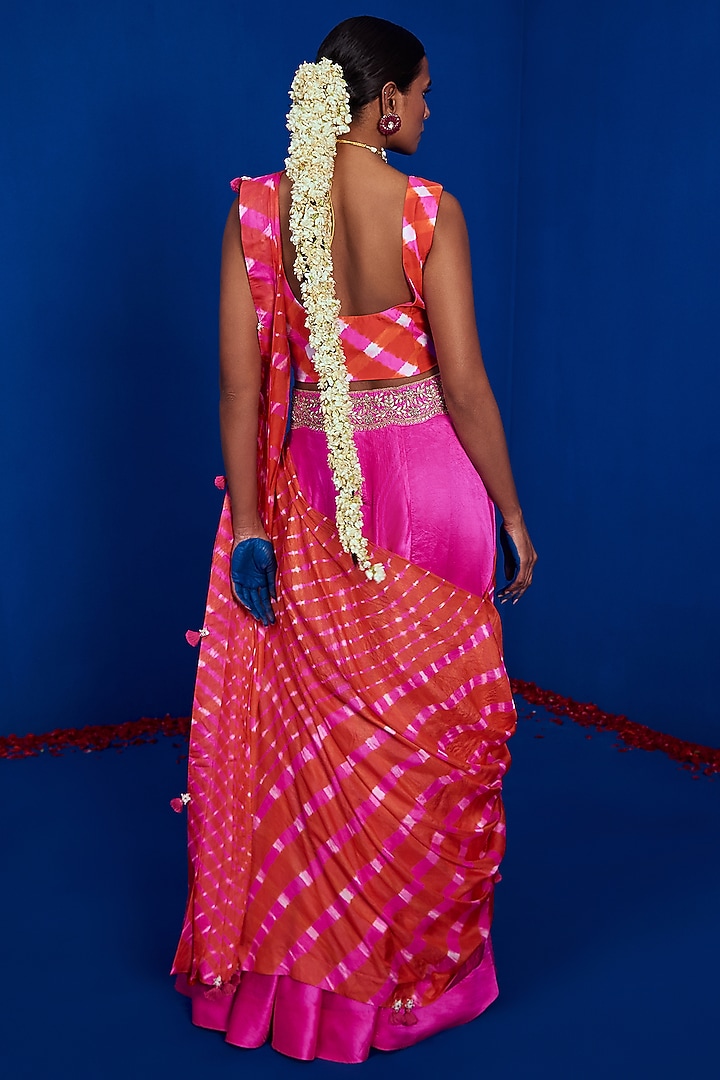 Pink & Orange Silk Wedding Lehenga Saree Set by Pink City By Sarika at Pernia's Pop Up Shop