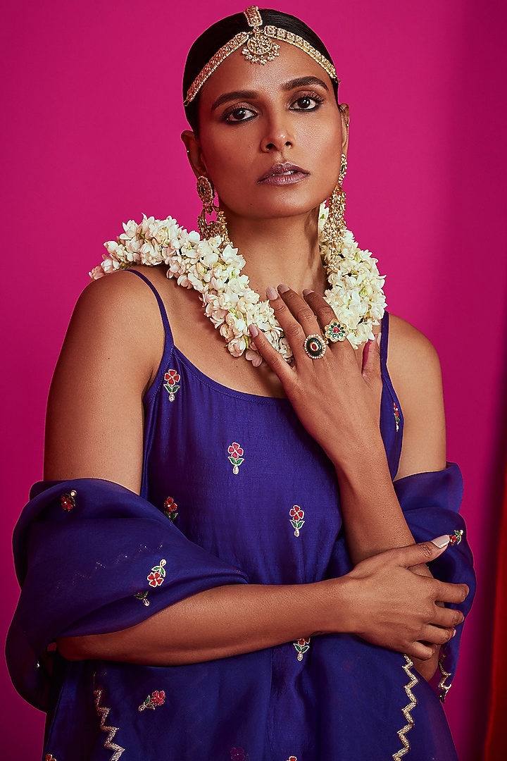Purple Embroidered Kurta Set by Pink City By Sarika at Pernia's Pop Up Shop
