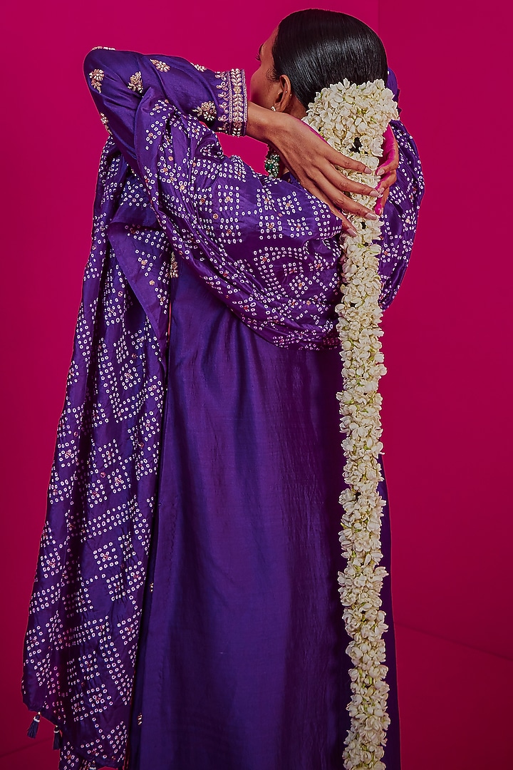 Purple Zari Embroidered Kurta Set by Pink City By Sarika at Pernia's Pop Up Shop