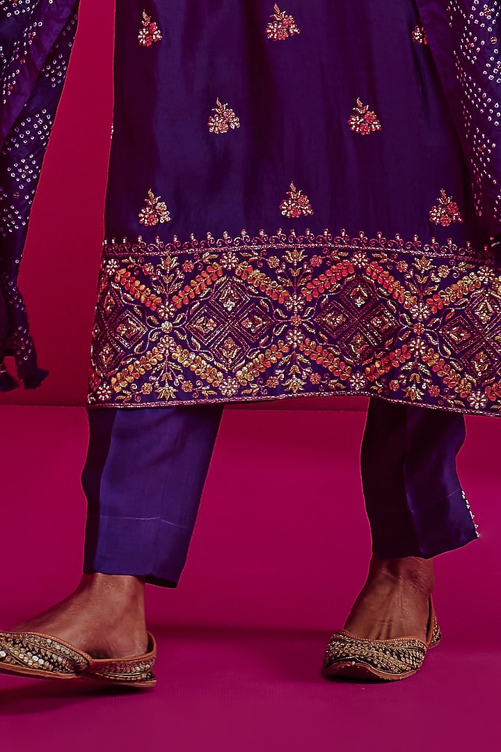 Purple Zari Embroidered Kurta Set by Pink City By Sarika at Pernia's Pop Up Shop