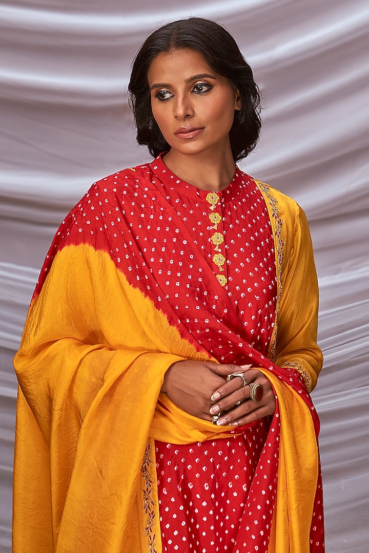 Red & Yellow Silk Kurta Set by Pink City By Sarika at Pernia's Pop Up Shop
