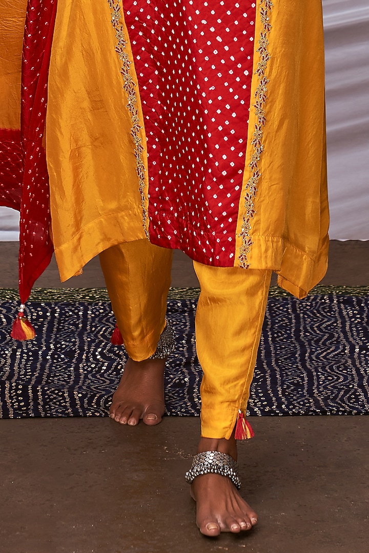 Red & Yellow Silk Kurta Set by Pink City By Sarika at Pernia's Pop Up Shop