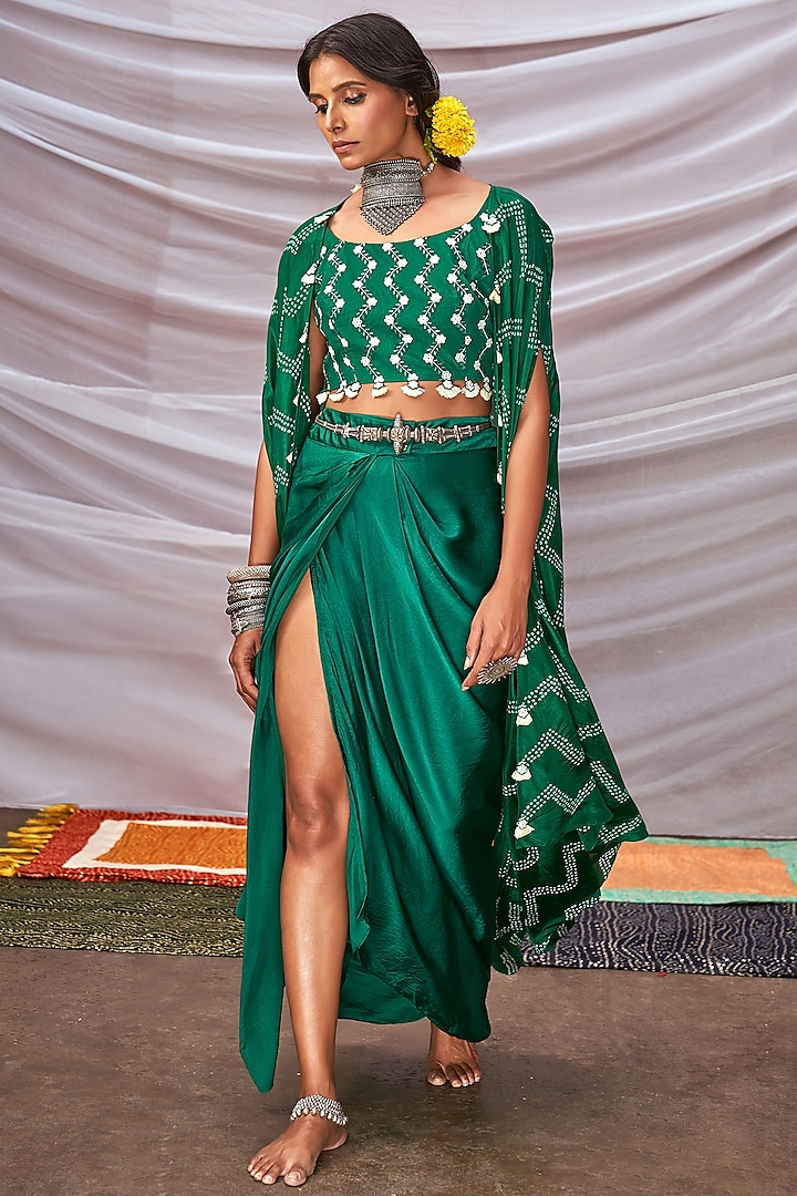 Dark Green Embroidered Skirt Set by Pink City By Sarika at Pernia's Pop Up Shop