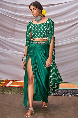 Dark Green Embroidered Skirt Set by Pink City By Sarika
