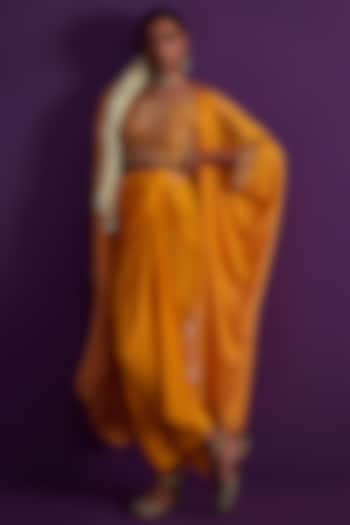 Orange Tie-Dyed Draped Skirt Set by Pink City By Sarika at Pernia's Pop Up Shop