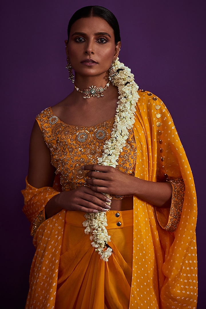 Orange Tie-Dyed Draped Skirt Set by Pink City By Sarika at Pernia's Pop Up Shop