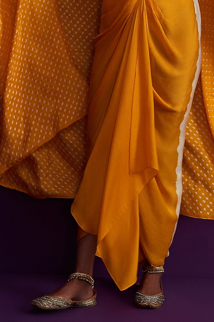 Orange Tie-Dyed Draped Skirt Set by Pink City By Sarika at Pernia's Pop Up Shop