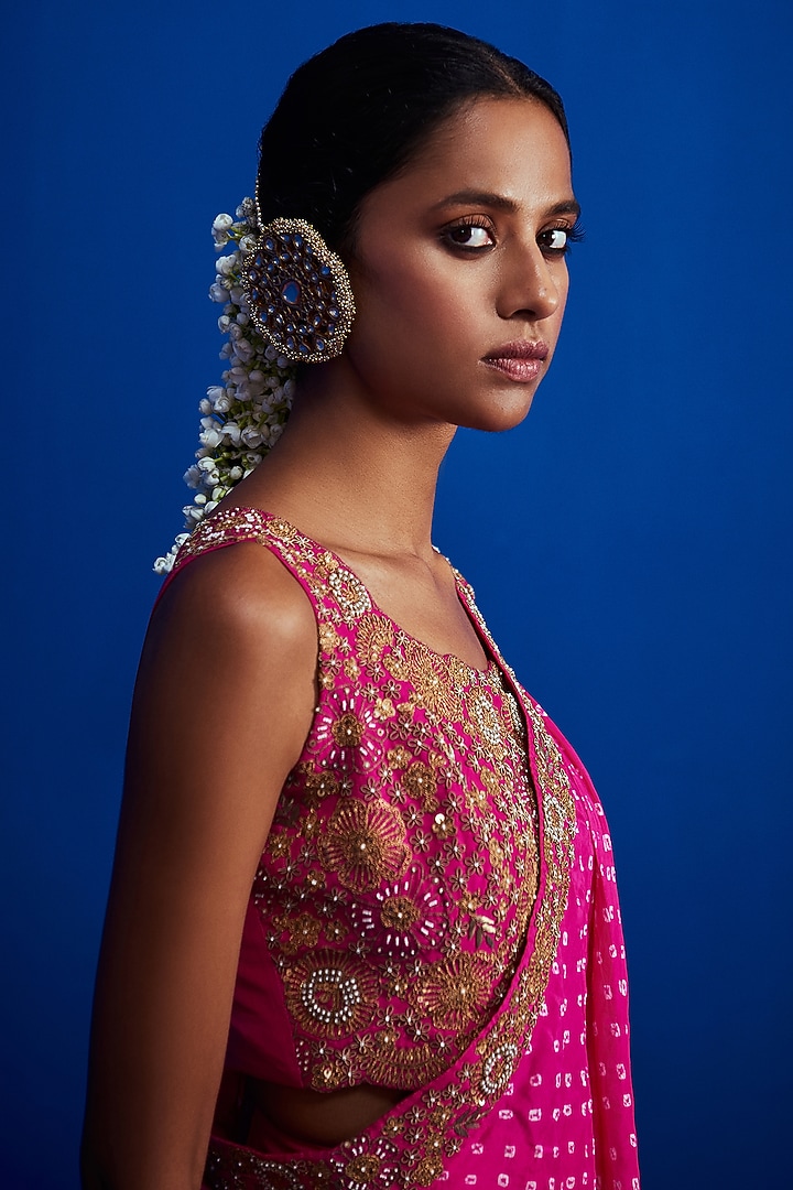 Pink Embroidered Wedding Saree Set by Pink City By Sarika at Pernia's Pop Up Shop