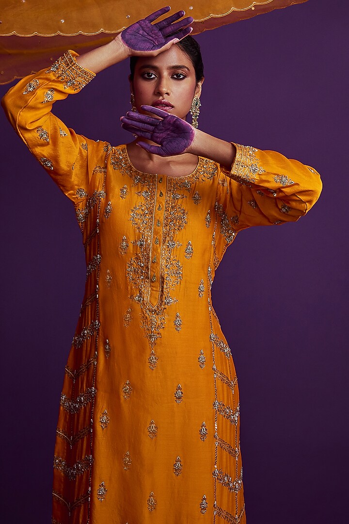 Kesar Silk Chanderi Embroidered Wedding Sharara Set by Pink City By Sarika at Pernia's Pop Up Shop