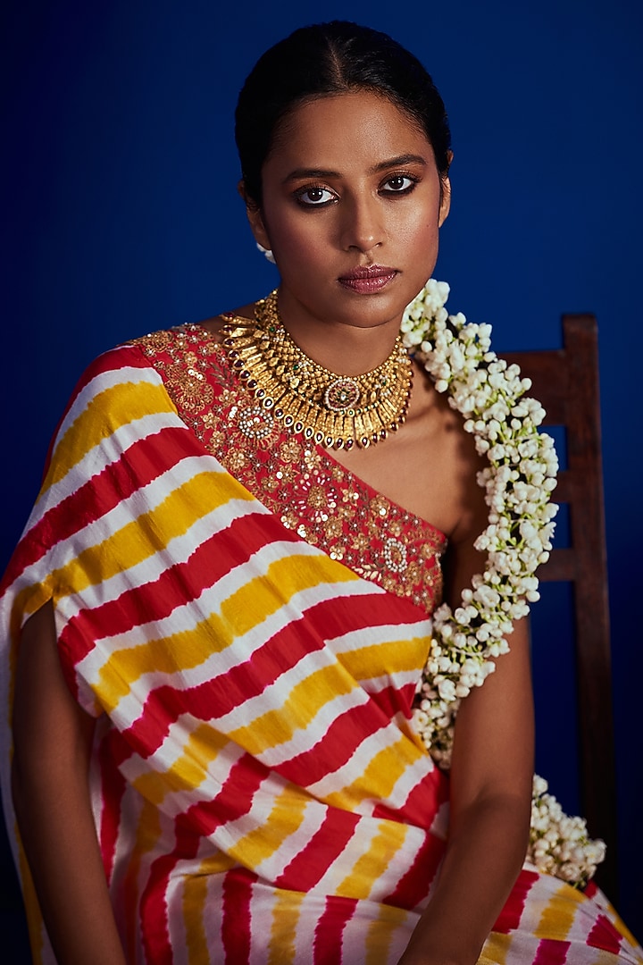 Yellow & Red Silk Embroidered Wedding Sharara Set by Pink City By Sarika at Pernia's Pop Up Shop