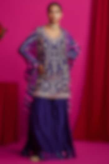 Purple Embroidered Sharara Set by Pink City By Sarika