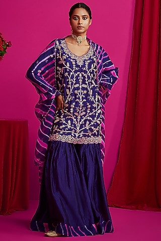 Purple Embroidered Sharara Set by Pink City By Sarika