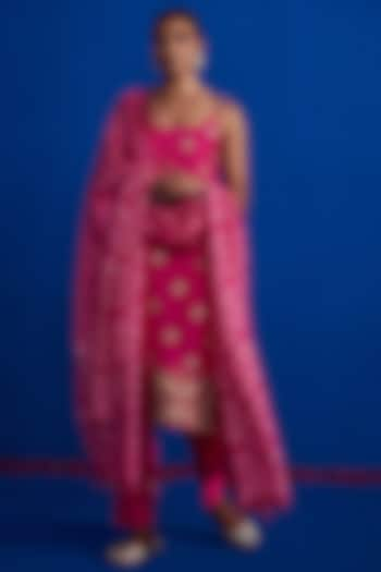 Hot Pink Embroidered Kurta Set by Pink City By Sarika