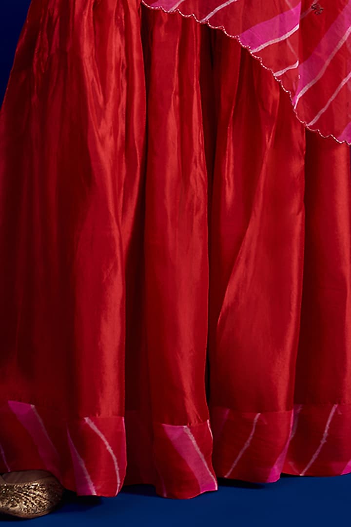 Red Silk Embroidered Wedding Sharara Set by Pink City By Sarika at Pernia's Pop Up Shop