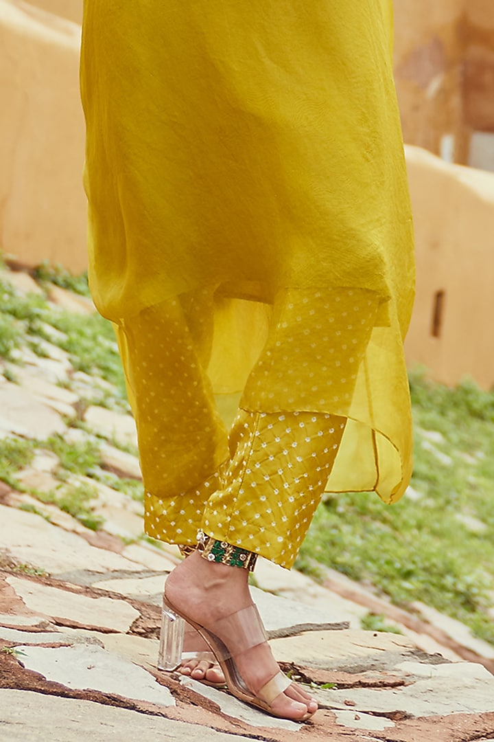 Lime Green Organza Embroidered Kaftan Set by Pink City By Sarika at Pernia's Pop Up Shop