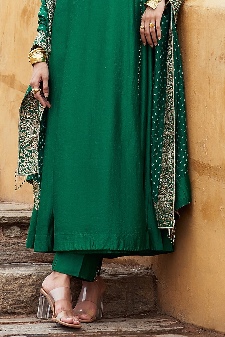 Green Silk Chanderi Sequins Embroidered Wedding Anarkali Set by Pink City By Sarika at Pernia's Pop Up Shop