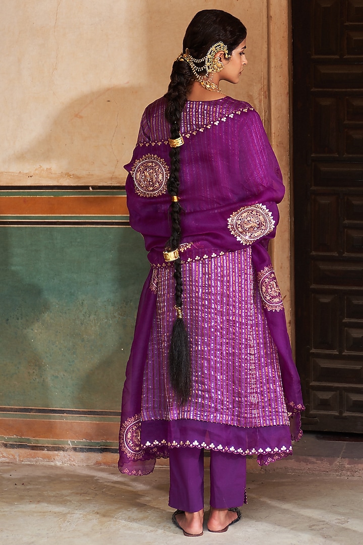 Purple Tissue Chanderi Kurta Set by Pink City By Sarika at Pernia's Pop Up Shop