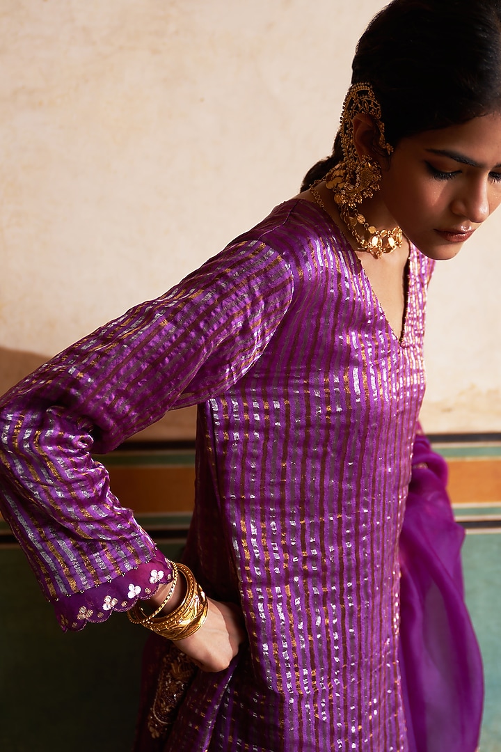 Purple Tissue Chanderi Kurta Set by Pink City By Sarika at Pernia's Pop Up Shop