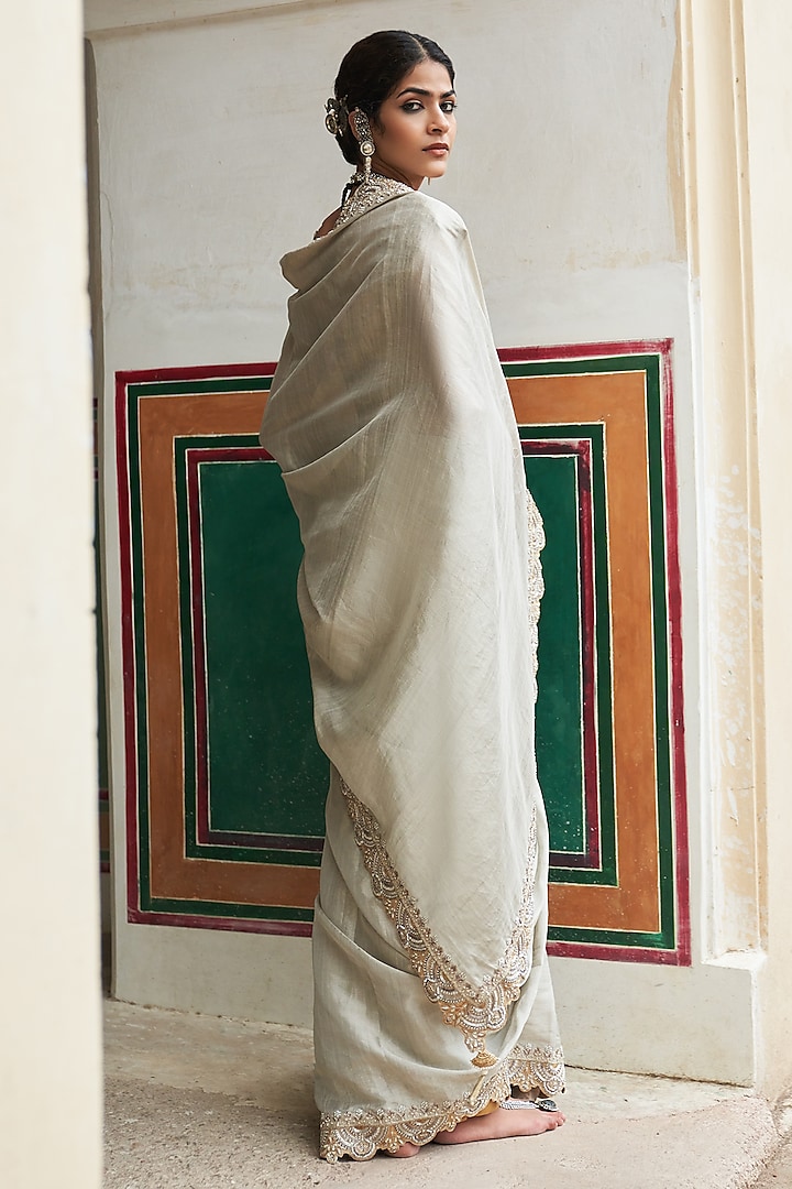 Silver Tissue Reception Saree Set by Pink City By Sarika at Pernia's Pop Up Shop