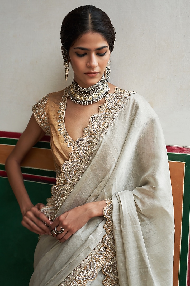 Silver Tissue Reception Saree Set by Pink City By Sarika at Pernia's Pop Up Shop