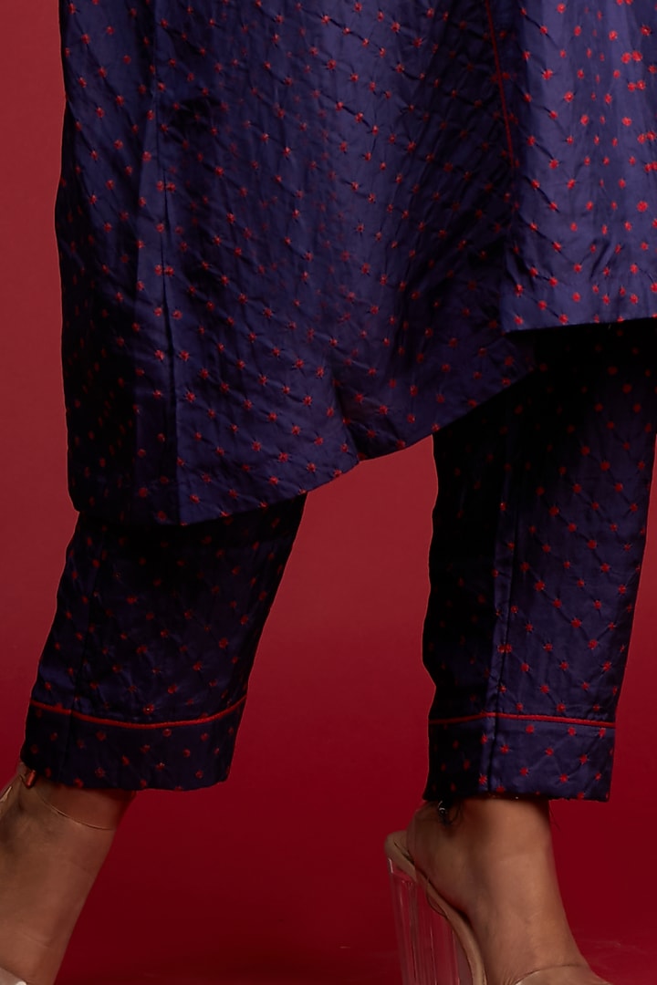 Indigo Blue Mirror Embellished Kaftan Set by Pink City By Sarika at Pernia's Pop Up Shop
